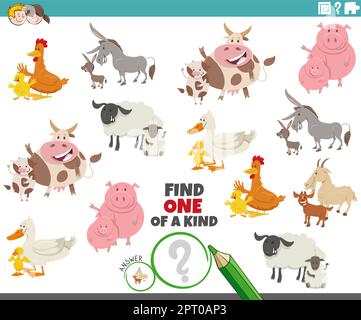 Einzigartiges Spiel mit Cartoon-Nutztieren und ihren Babys Stock Vektor