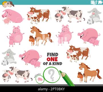 Eine nette Aufgabe mit Cartoon-Nutztieren und ihren Babys Stock Vektor
