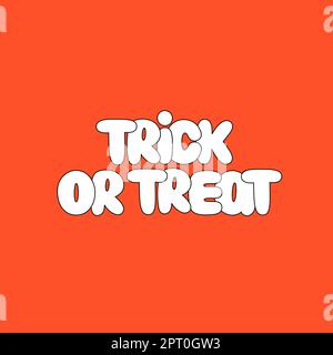 Süßes oder Saures. Weiße Halloween-Schrift auf hellem orangefarbenem Hintergrund. Vektordarstellung Stock Vektor