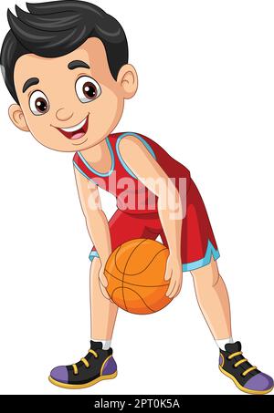 Cartoon kleiner Junge spielt Basketball Stock Vektor