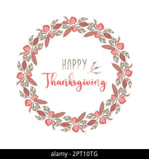 Kranz Hello Herbstgezeichnetes, rundes Gestell mit Zweigen, Blättern und Inschrift. Stock Vektor