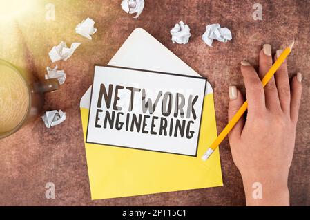 Schreiben Anzeige Text Network Engineering, Word für Profis, die die Fähigkeiten haben, das Netz zu überwachen Stockfoto