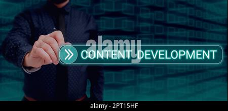 Sign Anzeige Content Development, Geschäftsidee spezialisiert auf Grafik-Design Multimedia-Dokumentation Stockfoto