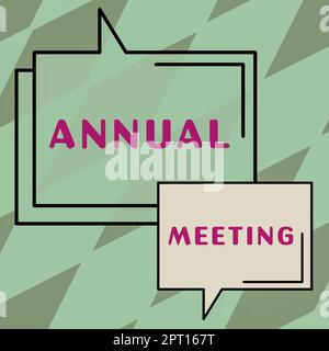 Textschild mit der Jahresversammlung, Konzept bedeutet, dass jährlich für die Diskussion über die Zukunft des Unternehmens geplant ist Stockfoto