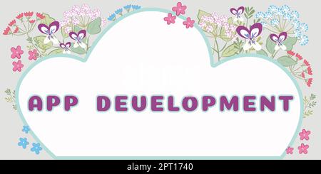 Textunterschrift, die App-Entwicklung, Word präsentiert, geschrieben über die Herstellung von Computersoftware mit einem speziellen Zweck Stockfoto