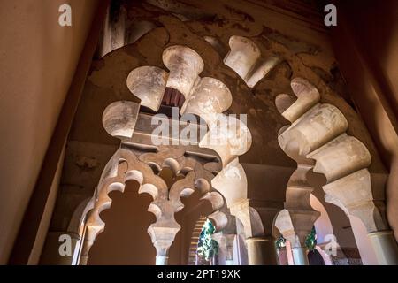 Bögen und Säulen im maurischen Stil in der Alcazaba in Málaga, Spanien Stockfoto