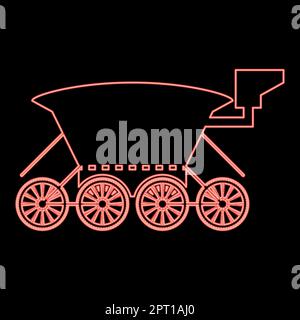 Neon Moon Rover Mars Explorer Space Machine Planets Vehicle Red Vector Illustration flacher Stil Stock Vektor