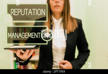 Handschrift Zeichen Reputation Management, Business Showcase Beeinflussen und kontrollieren die Image-Marke Restaurierung Stockfoto