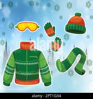 Winterkleidung niedliche Aufkleber Stock Vektor