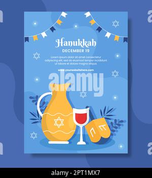 Hanukkah Jüdisches Holiday Poster Flache Cartoon Handgezeichnete Vorlagen Illustration Stock Vektor