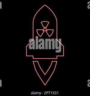 Neon-Atomrakete fliegende Nuklearwaffen radioaktive Bombe Militärkonzept Symbol Schwarz Farbe Vektor Illustration flaches Bild Rot Farbe Vektor Illustration Illustration flaches Bild Stock Vektor
