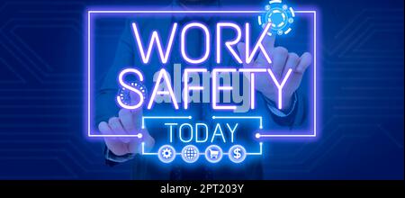 Inspiration, die Zeichen zeigt Arbeitssicherheit, Geschäftsansatz Präventivmaßnahmen, die von Unternehmen zum Schutz der Gesundheit der Arbeitnehmer angewendet werden Stockfoto