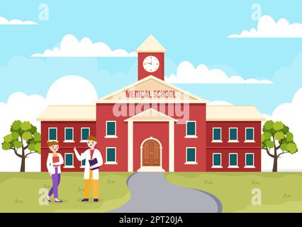 Medizinstudium mit Schülern, die Doktorlehrgang und Lernwissenschaften im Klassenzimmer in flacher Cartoon handgezeichnete Vorlage Illustration hören Stock Vektor
