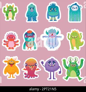 Aufkleberset „Lustige Monster“-Kollektion Stock Vektor