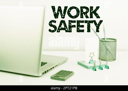 Inspiration zeigt Zeichen Arbeitssicherheit, Geschäftskonzept Präventivmaßnahmen von Firmen zum Schutz der Gesundheit der Arbeitnehmer angewendet Stockfoto