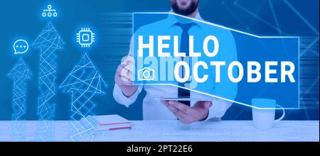 Konzeptionelle Bildunterschrift Hallo Oktober, die Begrüßung der Geschäftsidee wurde bei der Begrüßung des 10.. Monats des Jahres verwendet Stockfoto