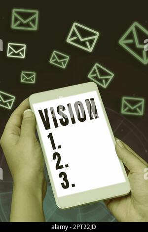 Handgeschriebenes Schild Vision, Geschäftskonzept etwas, das gesehen wurde oder wurde oder etwas vorstellt, dass passieren wird Stockfoto