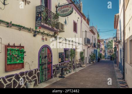 Kleine und charmante Altstadt, Labyrinth aus Straßen und Treppen die Geschichte der Stadt Calpe und ihrer schönsten Ecken, Alicante, Spanien, Europa Stockfoto