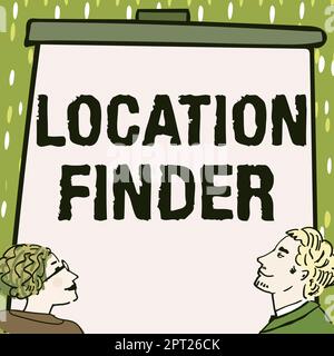 Schild mit Anzeige der Standortsuchenein Dienst zur Suche nach der Adresse eines ausgewählten Ortes, Geschäftskonzept Ein Dienst zur Suche nach der Adresse Stockfoto