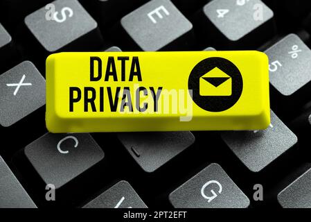 Handschriftschild Datenschutz, Wort für Internet-Sicherheit und digitalen Schutz der Website oder Landing Homepage Stockfoto