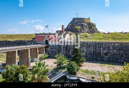 Panoramablick auf die alte Festung in Korfu, Griechenland. Stockfoto