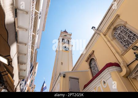 Glockenturm der Kirche St. Spyridon in Korfu, Griechenland. Stockfoto