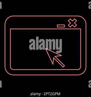 Neon-Fenster-Anwendung mit Pfeil-Browser Konzept Webseite rot Vektordarstellung flaches Bild Stock Vektor