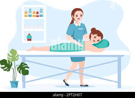 Chiropraktiker Flat Cartoon Handgezeichnete Vorlagen Illustration des Patienten in der Physiotherapie Rehabilitation mit Osteopathie Spezialist natürliche Behandlung Stock Vektor