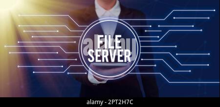 Handschreibender Dateiserver für Schilder, Business Showcase-Gerät, das den Zugriff auf separat gespeicherte Daten steuert Stockfoto