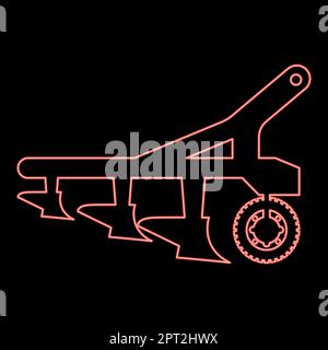 Neonpflug zur Bodenbearbeitung vor der Aussaat von landwirtschaftlichen Produkten Traktor-Maganismus-Ausrüstung Industriegerät rote Vektordarstellung flache Darstellung Stock Vektor