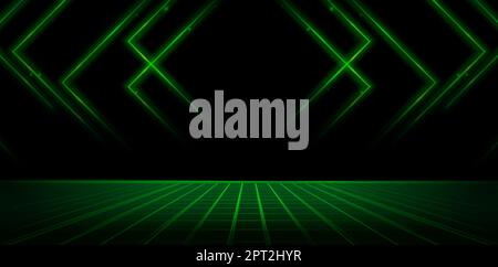 Neongrün leuchtend im Dunkeln Illustration einer abstrakten Hintergrundanimation mit grünen Schleifen für E-Commerce-Schilder für Einzelhandel, Werbeagentur, Werbekampagnen, E-Mail-Newsletter Stock Vektor
