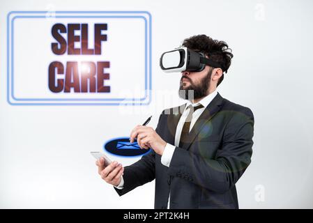 Handschrift Text Selbstpflege, konzeptuelles Foto Geben Sie Ihrem eigenen Körper ohne professionellen Berater Komfort Stockfoto