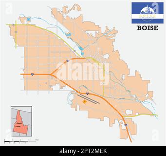 Einfacher Straßenkarte der Stadt Boise, Idaho, USA Stock Vektor