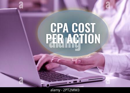 Unterschreiben Sie, dass die CPA-Kosten pro bezahlter Aktionsprovision angezeigt werden, wenn der Benutzer auf einen Link für ein Affiliate klickt, ein Wort, das auf eine bezahlte Provision geschrieben wird, wenn der Benutzer auf ein Affiliate klickt Stockfoto