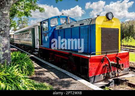 Die Bay of Islands Vintage Railway, Kawakawa, Northland, Neuseeland. Stockfoto