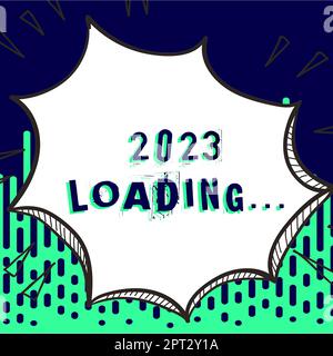 Text mit Inspiration 2023 Loading..., Business Idea ein Jahr, bestehend aus einer Reihe von Veranstaltungen, die noch nicht abgeschlossen sind Stockfoto