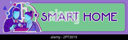 Konzeptüberschrift Smart Home, Word für Automatisierungssystem Steuerung Beleuchtung Klima Entertainment Systeme Stockfoto