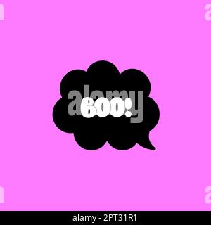 Schwarze Sprechblase mit Boo-Schriftzug isoliert auf pinkfarbenem Hintergrund. Vektordarstellung Stock Vektor