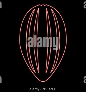 Neon Kakao bob pod Kakao Fruchtschale Schokoladensamen Symbol Schwarz Farbe Vektor Illustration flacher Stil Bild rot Farbe Vektor Illustration Bild flacher Stil Stock Vektor
