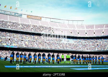 Barcelona, Spanien. 27. April 2023. FC Barcelona Femeni Spieler bei einem Womans Champions League-Spiel zwischen FC Barcelona Femeni und Chelsea FC Women im Spotify Camp Nou in Barcelona, Spanien, am 27. April 2023. (Foto/Felipe Mondino) Kredit: Live Media Publishing Group/Alamy Live News Stockfoto