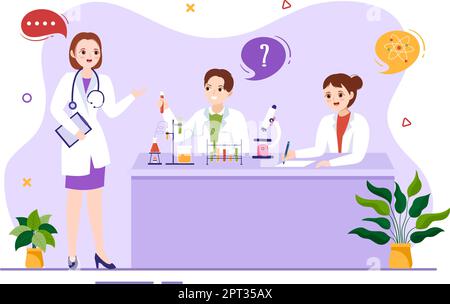 Medizinstudium mit Schülern, die Doktorlehrgang und Lernwissenschaften im Klassenzimmer in flacher Cartoon handgezeichnete Vorlage Illustration hören Stock Vektor