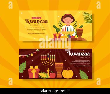 Happy Kwanzaa Holiday African Horizontal Banner Template Handgezeichnete Cartoon Flache Illustration Stockfoto