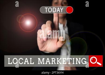 Text mit Inspiration Lokales Marketing, Internetkonzept für Zielgruppen in einer feinkörnigen Community Stockfoto