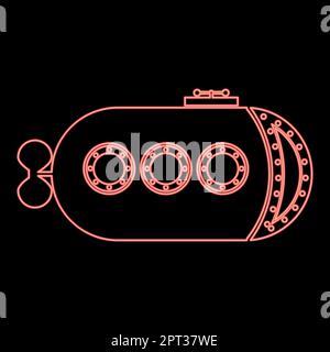 Neonbathyscaphe Unterwasserschiff U-Boot rote Vektordarstellung flaches Bild Stock Vektor
