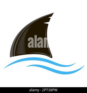 Shark Fin Silhouette Icon und Blue Waves isoliert auf weißem Hintergrund. Stockfoto