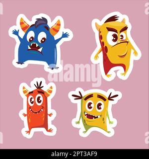 Cartoon niedliches Monster hat lustige, fantastische Kreaturen mit wütenden, glücklichen, überraschenden Emotionen gestellt Stock Vektor