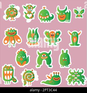Vektor-Cartoon-Sticker-Set mit süßen Monstern Stock Vektor
