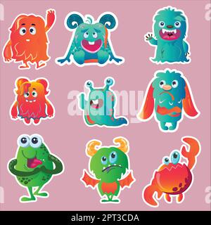 Vektor-Cartoon lustige Monster Sticker Sammlung Stock Vektor
