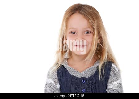 Dieses kleine Mädchen macht die Dinge auf ihre eigene Art. Portrait eines bezaubernden kleinen Mädchens Stockfoto