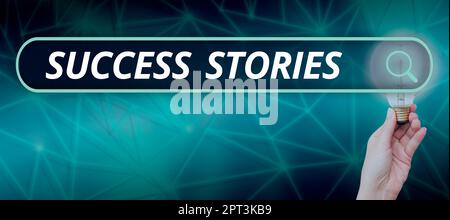 Konzeptunterschrift Success Stories, Unternehmensübersicht eine Chronik, die großen Erfolg zeigt, den eine Person erzielt hat, die sich mit Online-Freunden verbindet und macht Stockfoto